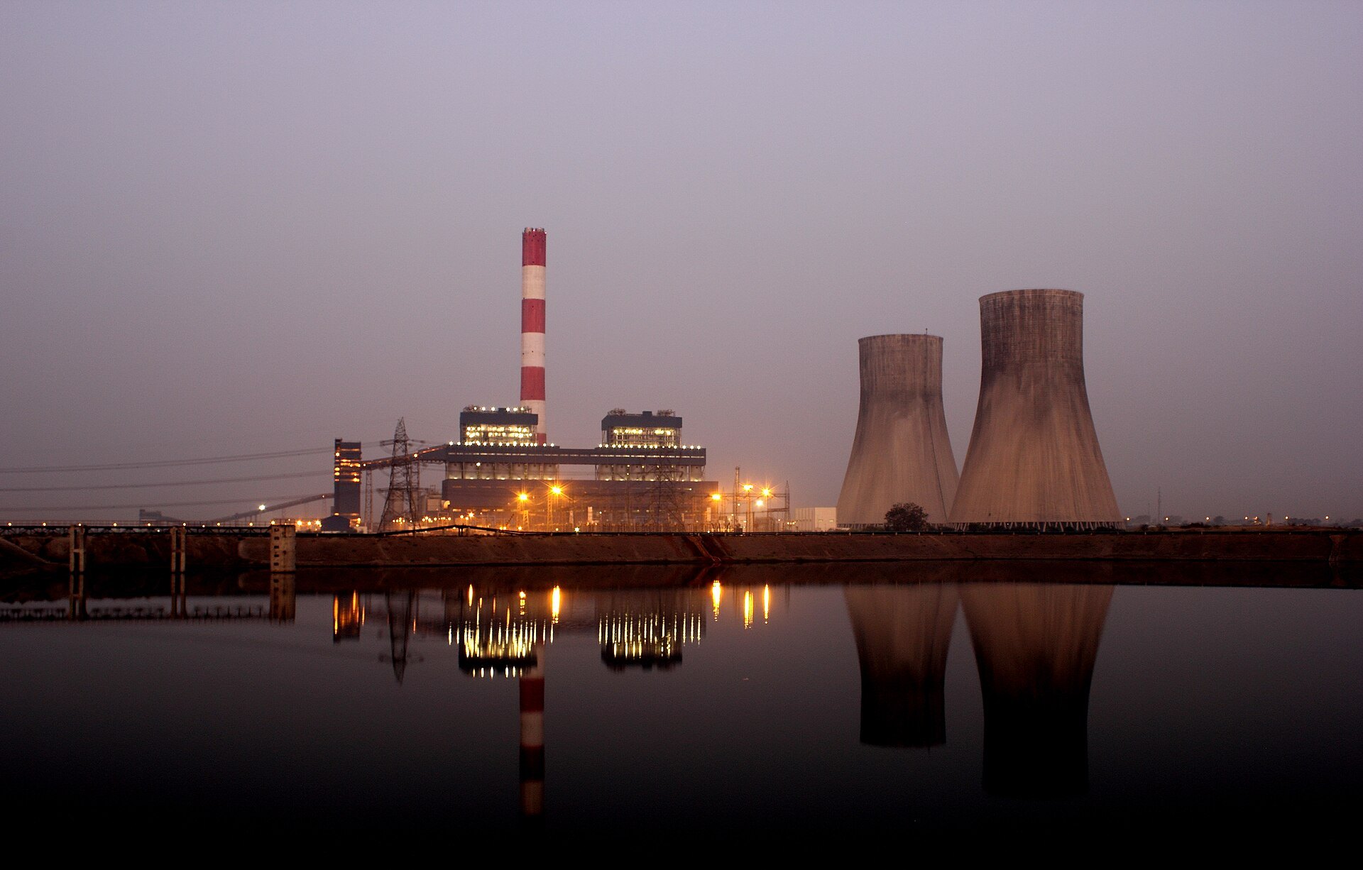 A coal fired power station in India at dusk