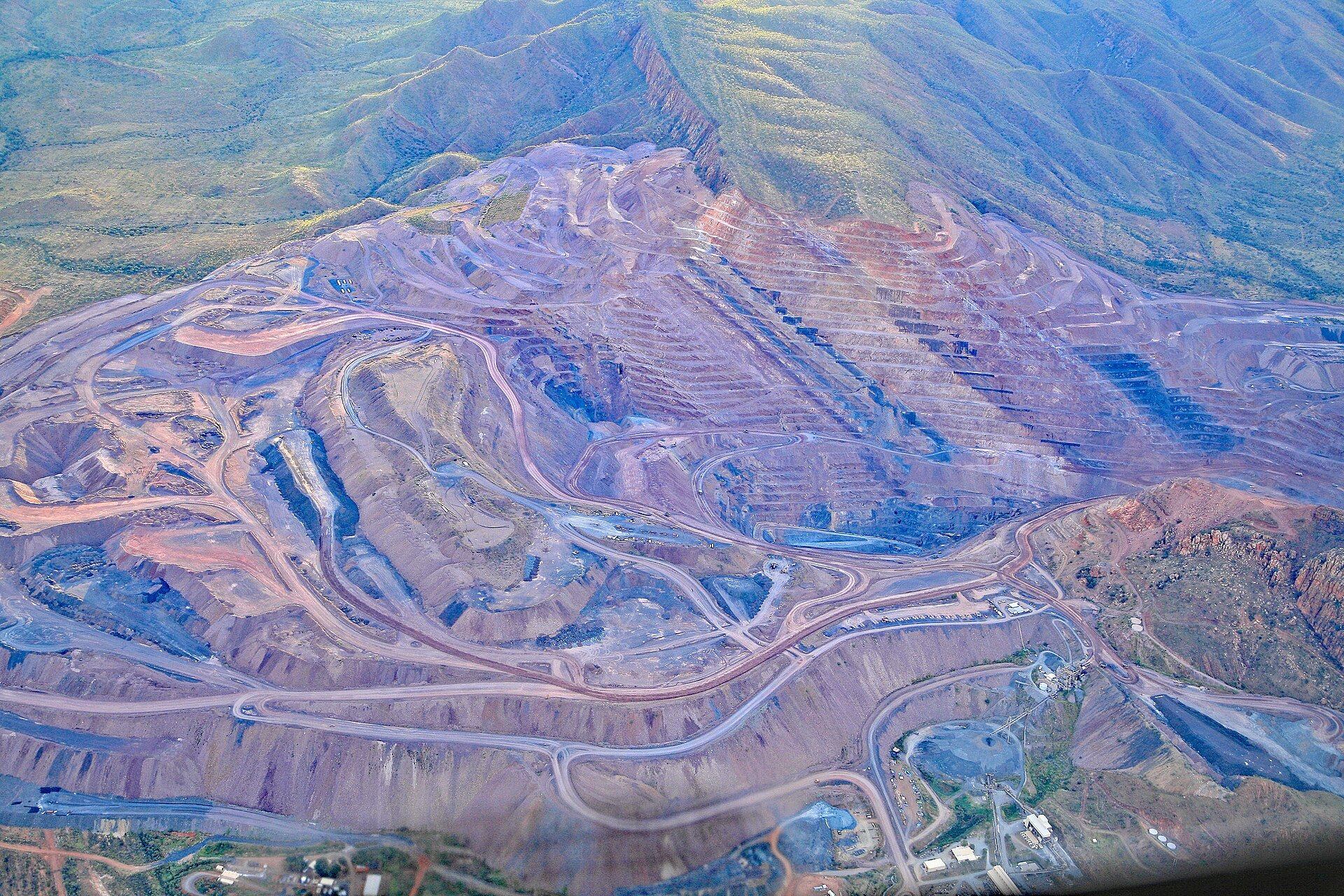 Aerial view of a large open pit diamond mine