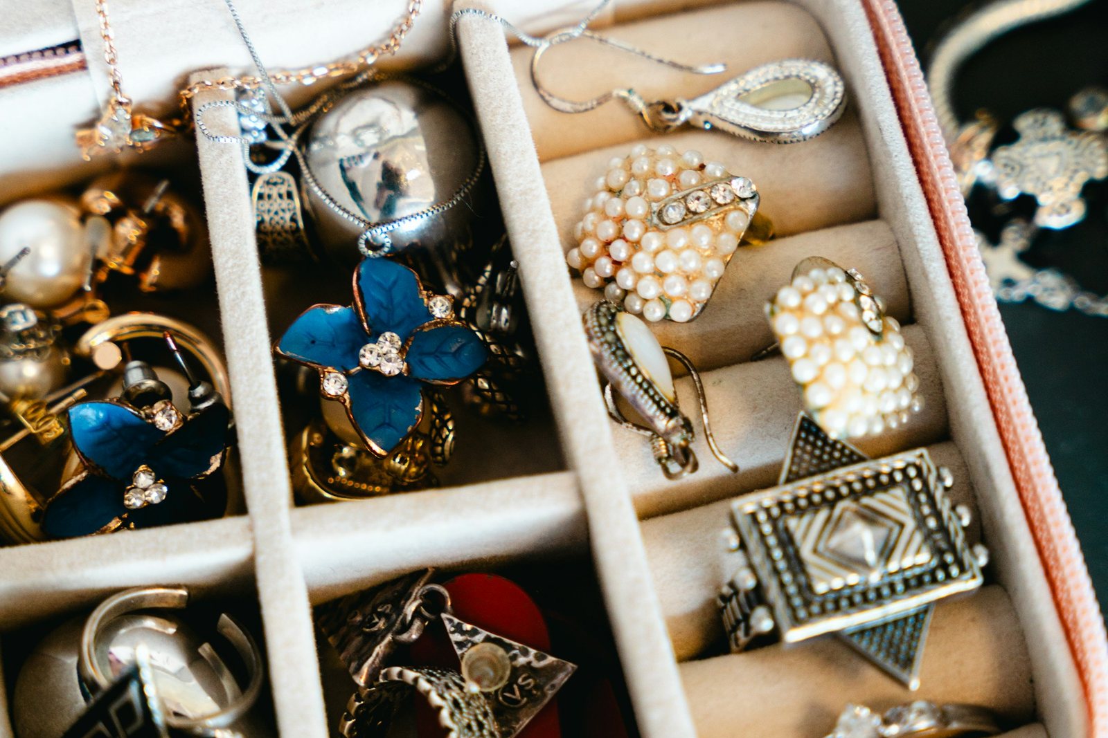 Jewellery stored in a lined box