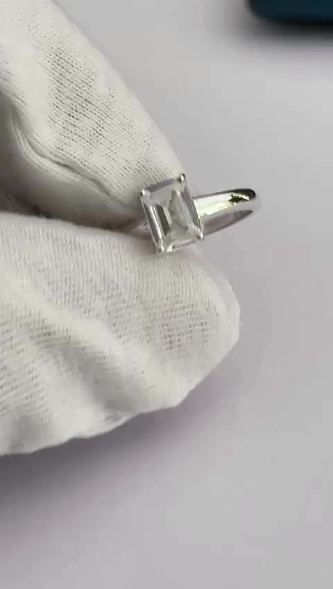 Emerald-cut solitaire ring in Argentium silver